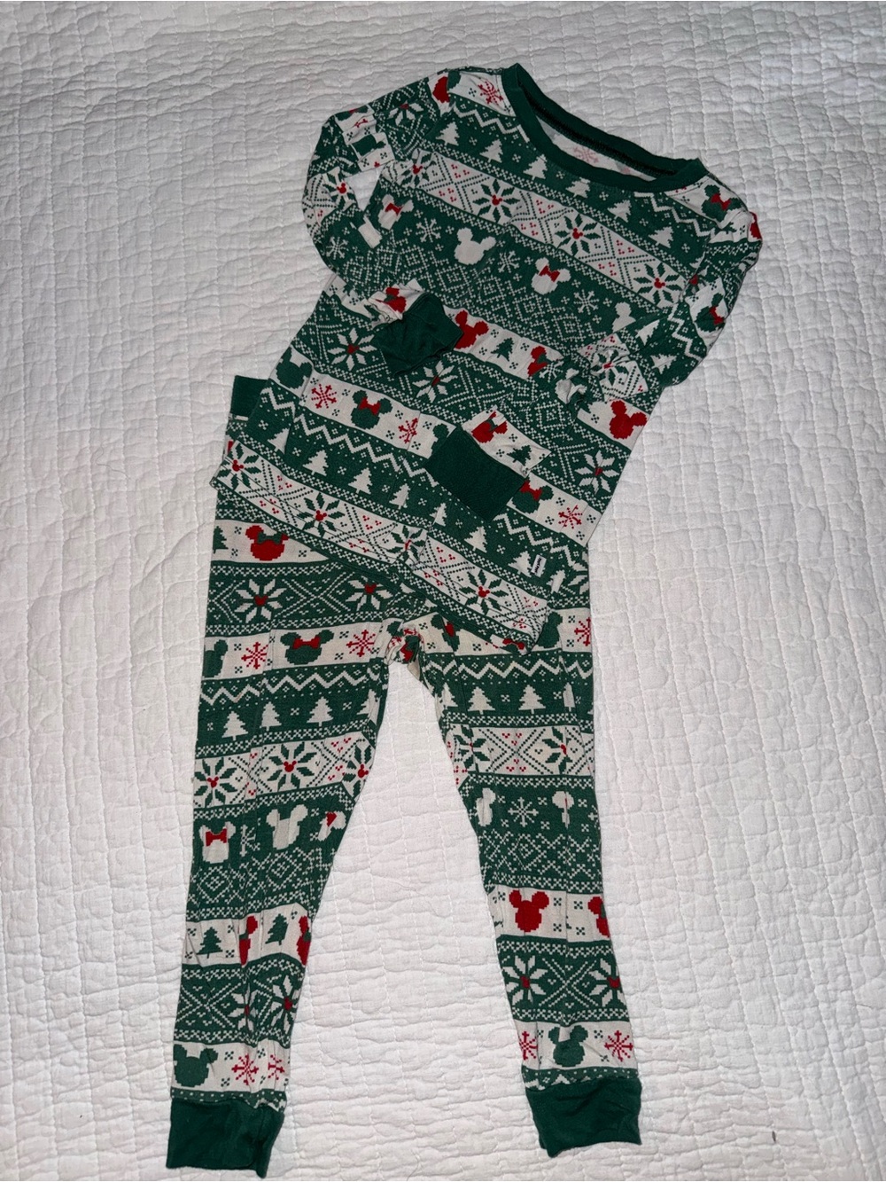 Disney x Little Sleepies Green and White Mickey Holiday Pajama Set